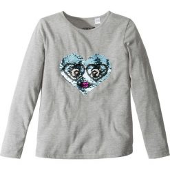 Shirt z długim rękawem i dwustronnymi cekinami bonprix jasnoszary melanż. Szare bluzki dziewczęce bonprix, z aplikacjami, bez kołnierzyka, z długim rękawem, długie, bez kaptura. Za 19,99 zł.