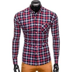 KOSZULA MĘSKA W KRATĘ Z DŁUGIM RĘKAWEM K397 - GRANATOWY/CZERWONY. Czerwone koszule męskie na spinki Ombre Clothing, m, z długim rękawem. Za 49,00 zł.