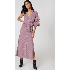 Sukienki hiszpanki: Hot & Delicious Sukienka w kratę z odkrytym ramieniem – Red,Multicolor