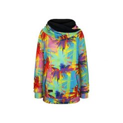 Wakacyjna bluza kangurka, niebanalny print w palmy, duży kaptur. Brązowe bluzy damskie ekoszale, z bawełny, klasyczne, bez kaptura. Za 170,00 zł.