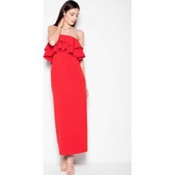 Czerwona Sukienka Długa Elegancka z Falbankami. Czerwone długie sukienki marki Molly.pl, l, z materiału, eleganckie, z falbankami, z długim rękawem, proste. Za 175,90 zł.
