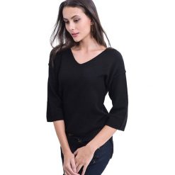 Sweter w kolorze czarnym. Czarne swetry damskie William de Faye, bez wzorów, z kaszmiru, bez rękawów, bez kaptura. W wyprzedaży za 109,95 zł.