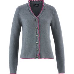 Sweter rozpinany ludowy z falbankami bonprix szary melanż - fuksja. Szare kardigany damskie marki bonprix. Za 129,99 zł.