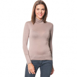 Koszulka w kolorze szarobrązowym. Pomarańczowe t-shirty damskie Assuili, klasyczne, z golfem, z długim rękawem. W wyprzedaży za 45,95 zł.
