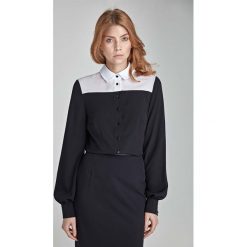 Koszula z Jednobarwnym Kołnierzykiem - Czarny. Czarne bluzki damskie marki Molly.pl, s, bez wzorów, z tkaniny, eleganckie, z klasycznym kołnierzykiem, z długim rękawem. Za 93,90 zł.
