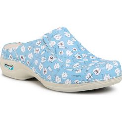 Klapki NURSING CARE - Paris WG4F56 Teeth. Niebieskie klapki damskie Nursing Care, bez wzorów, ze skóry, bez obcasa. Za 299,00 zł.