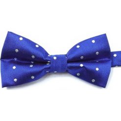 Niebieska Mucha w Jodełkę i Białe Groszki, Kropki, Męska MUVRN0014. Niebieskie muszki męskie Vernon, w paski, eleganckie. Za 29,00 zł.