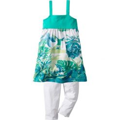 Sukienka + legginsy 3/4 (2 części) bonprix zielono-turkusowy. Zielone legginsy dziewczęce bonprix, na ramiączkach. Za 27,99 zł.