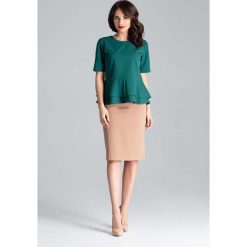 Zielona Elegancka Bluzka z Podwójną Baskinką. Zielone bluzki damskie Molly.pl, s, bez wzorów, eleganckie, z podwójnym kołnierzykiem, z krótkim rękawem. Za 129,90 zł.