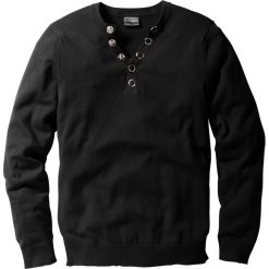 Sweter Regular Fit bonprix czarny. Czarne swetry męskie bonprix, s, bez wzorów, z dekoltem w serek, bez kaptura. Za 37,99 zł.