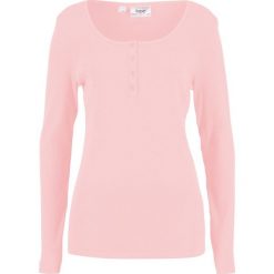 Shirt z dekoltem henley, długi rękaw bonprix pastelowy jasnoróżowy. Różowe koszulki damskie marki bonprix, bez wzorów, bez kołnierzyka, z długim rękawem. Za 34,99 zł.