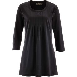 Długi shirt, rękawy 3/4 bonprix czarny. Czarne koszulki damskie bonprix, bez wzorów, z okrągłym kołnierzem, z długim rękawem. Za 37,99 zł.