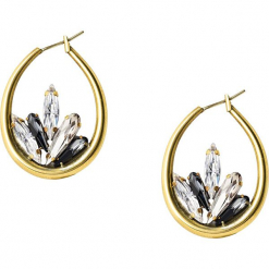 Pozłacane kolczyki-kreole z kryształkami Swarovski. Żółte kolczyki damskie marki Destellos, z kryształem, metalowe. W wyprzedaży za 136,95 zł.