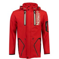 Kurtka softshellowa "Tyreek" w kolorze czerwonym. Czerwone kurtki męskie Geographical Norway Men, m, z nadrukiem, z bawełny, bez kaptura. W wyprzedaży za 229,95 zł.