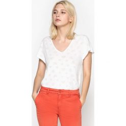 T-shirty damskie: Gładki T-shirt z dekoltem w serek i krótkim rękawem