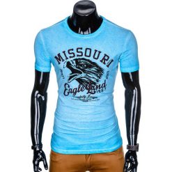 T-SHIRT MĘSKI Z NADRUKIEM S892 - BŁĘKITNY. Niebieskie t-shirty męskie marki Ombre Clothing, s, z nadrukiem. Za 45,00 zł.