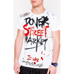 T-shirt męski z nadrukiem S1096 - biały. Białe t-shirty męskie Ombre Clothing, s, z nadrukiem, z bawełny, bez kołnierzyka. Za 13,99 zł.