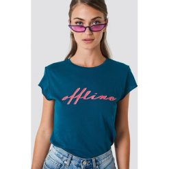 NA-KD T-shirt Offline - Blue. Niebieskie t-shirty damskie marki NA-KD, z nadrukiem, z okrągłym kołnierzem. Za 72,95 zł.