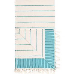 Chusty damskie: Chusta hammam w kolorze kremowo-turkusowym – 180 x 100 cm