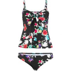 Tankini (2 części) bonprix czarny z nadrukiem. Czarne stroje kąpielowe damskie bonprix, z nadrukiem. Za 109,99 zł.