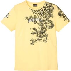 T-shirt Slim Fit bonprix jasnożółty. Żółte koszulki męskie bonprix, s, z nadrukiem, bez kołnierzyka. Za 37,99 zł.