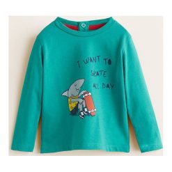 Mango Kids - Longsleeve dziecięcy Board 80-104 cm. Żółte t-shirty chłopięce marki Mango Kids, z nadrukiem, z bawełny, bez rękawów. W wyprzedaży za 19,90 zł.