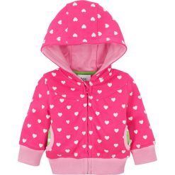 Bluza niemowlęca rozpinana z kapturem, bawełna organiczna bonprix ciemnoróżowy z nadrukiem. Różowe bluzy niemowlęce bonprix, z nadrukiem, z bawełny, bez rękawów, z kapturem. Za 54,99 zł.