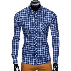 KOSZULA MĘSKA W KRATĘ Z DŁUGIM RĘKAWEM K416 - GRANATOWA/BŁĘKITNA. Niebieskie koszule męskie marki Ombre Clothing, s, z długim rękawem. Za 49,00 zł.