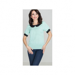 Bluzka K088 Mięta. Zielone bluzki damskie marki Lenitif, xl, bez wzorów, z materiału, eleganckie, bez kołnierzyka, z krótkim rękawem. Za 79,00 zł.