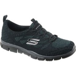 Skechers Gratis 22758-BBK. Czarne buty sportowe damskie Skechers, bez wzorów, z tkaniny, sportowe. W wyprzedaży za 139,99 zł.