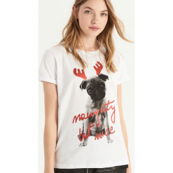 T-shirt z mopsiakiem - Biały. Białe t-shirty damskie Sinsay, l. Za 24,99 zł.