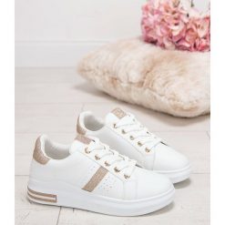 Buty sportowe damskie N/M HY276 Biało-Złote. Żółte buty sportowe damskie N/M, bez wzorów, z tworzywa sztucznego, sportowe. Za 79,00 zł.