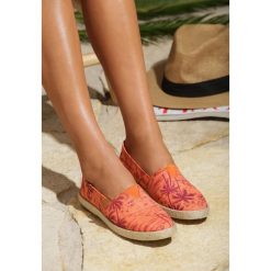 Pomarańczowe Espadryle Belle. Pomarańczowe espadryle damskie Renee, bez wzorów, bez obcasa, na płaskiej podeszwie. Za 29,99 zł.