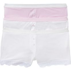 Bokserki damskie z mikrofazy (3 pary) bonprix biało-kryształowy jasnoróżowy. Białe majtki damskie bonprix, w koronkowe wzory, z koronki. Za 53,97 zł.