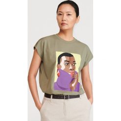 T-shirt z bawełny i modalu - Khaki. Brązowe t-shirty damskie Reserved, s, bez wzorów, z bawełny, bez kołnierzyka. Za 69,99 zł.