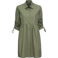 Sukienka szmizjerka bonprix oliwkowy. Zielone sukienki damskie bonprix, bez wzorów, bez kołnierzyka, z krótkim rękawem, krótkie, mini, szmizjerki. Za 129,99 zł.