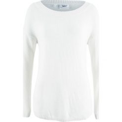 Sweter z dekoltem w łódkę bonprix biel wełny. Białe swetry klasyczne damskie bonprix, z wełny, z dekoltem w łódkę. Za 54,99 zł.