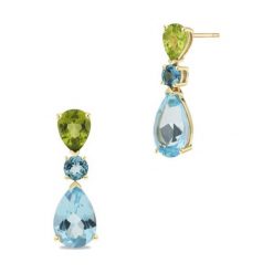 Złote Kolczyki - złoto 500, Blue topaz,oliwin. Żółte kolczyki damskie W.KRUK, z topazem, złote. Za 1990,00 zł.