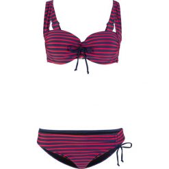 Bikini na fiszbinach bonprix niebiesko-czerwony w paski. Czerwone stroje kąpielowe damskie bonprix, w paski. Za 89,99 zł.