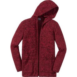 Swetry klasyczne męskie: Długi sweter bez zapięcia, z kapturem Slim Fit bonprix czarno-ciemnoczerwony