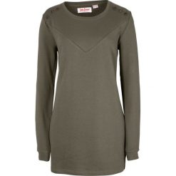 Długa bluza z ćwiekami bonprix ciemnooliwkowy. Zielone bluzy damskie bonprix, bez wzorów, z długim rękawem, długie, bez kaptura. Za 32,99 zł.