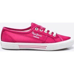 Pepe Jeans - Tenisówki. Czerwone tenisówki damskie marki Pepe Jeans, z jeansu, na sznurówki. W wyprzedaży za 179,90 zł.