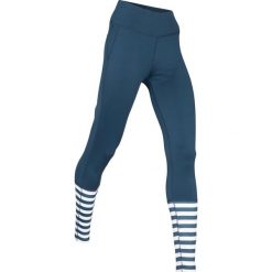 Legginsy sportowe termoaktywne, długie, Level 2 bonprix ciemnoniebiesko-biel wełny. Niebieskie getry damskie termoaktywne bonprix, w paski, z wełny. Za 74,99 zł.