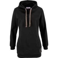 Długa bluza z kapturem, długi rękaw bonprix czarny. Czarne bluzy damskie bonprix, z nadrukiem, z długim rękawem, długie, z kapturem. Za 79,99 zł.
