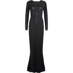 Marciano Guess Sukienka. Szare sukienki damskie Guess, z aplikacjami, z tkaniny, z okrągłym kołnierzem, z długim rękawem, długie, dopasowane. Za 399,00 zł.