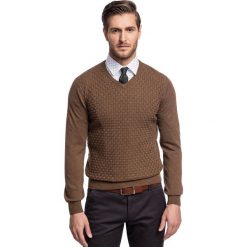 Sweter ARTURO SWKR000273. Pomarańczowe swetry męskie Giacomo Conti, na jesień, s, bez wzorów, z bawełny, z dekoltem w serek, bez kaptura. Za 249,00 zł.