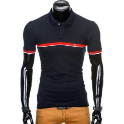 KOSZULKA MĘSKA POLO BEZ NADRUKU S881 - GRANATOWA. Niebieskie koszulki polo męskie marki Ombre Clothing, s, z nadrukiem. Za 39,00 zł.