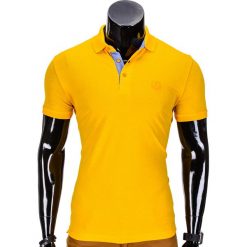 Koszulka męska polo bez nadruku S837 - zółta. Żółte koszulki męskie Ombre Clothing, s, z nadrukiem, klasyczne, bez rękawów. Za 19,00 zł.