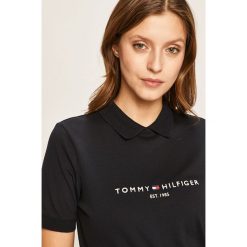 Tommy Hilfiger - Polo. Niebieskie bluzki damskie TOMMY HILFIGER, s, z aplikacjami, z elastanu, polo. W wyprzedaży za 249,90 zł.