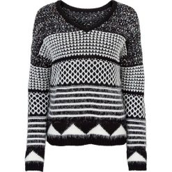 Sweter dzianinowy bonprix czarno-biały wzorzysty. Czarne swetry damskie bonprix, bez wzorów, z dzianiny, bez rękawów, bez kaptura. Za 44,99 zł.